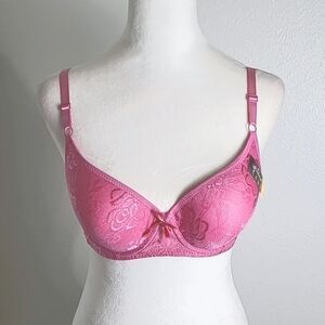 Lukasi Lace Demi Bra, Lightly Padded, Full Coverage, Pink, Size 36C, NWT
